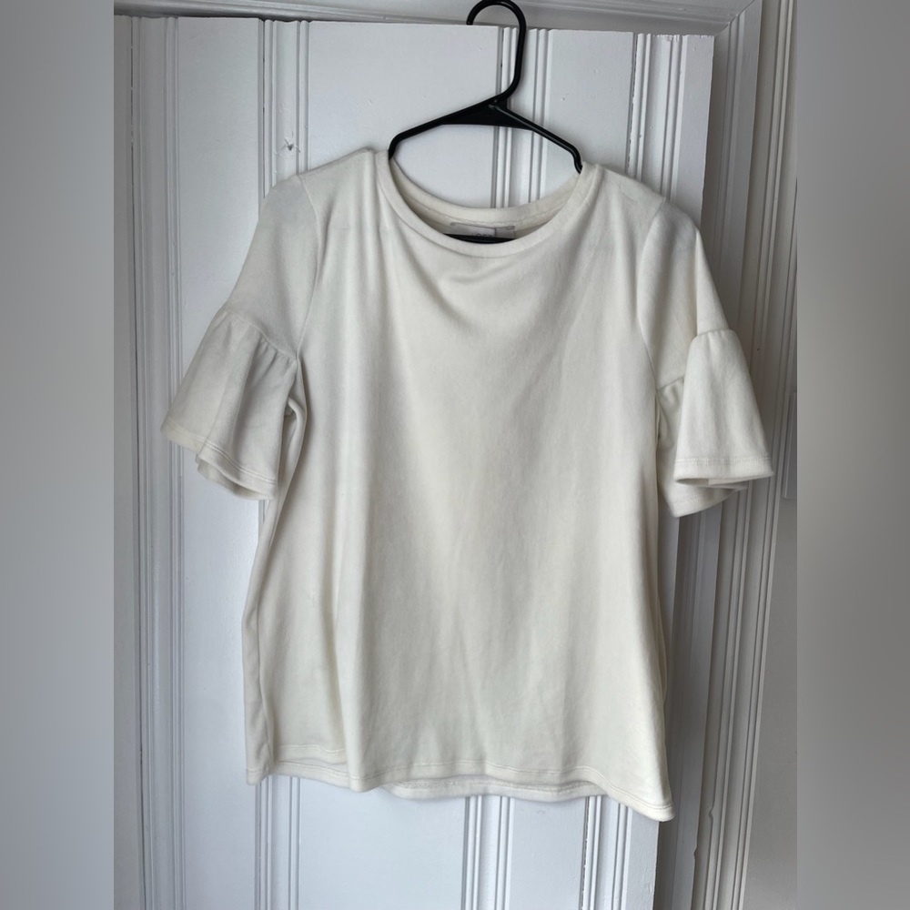 Loft White Ruffle Sleeve shirt
